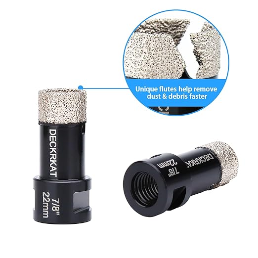 Diamond Core Drill Bit Vacuum Brazed 7/8" 22mm Diamond Hole Saw with Flutes for Granite Quartz Hard Porcelain Tile with 5/8-11 Female Thread & 3/8" Hex Shank Adapter Fit Angle Grinders & Drills