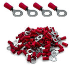 ANGSTROM 1/4" Bolt Ring Terminals, Insulated Electrical Crimp Connectors 100pcs (22-16ga Red)