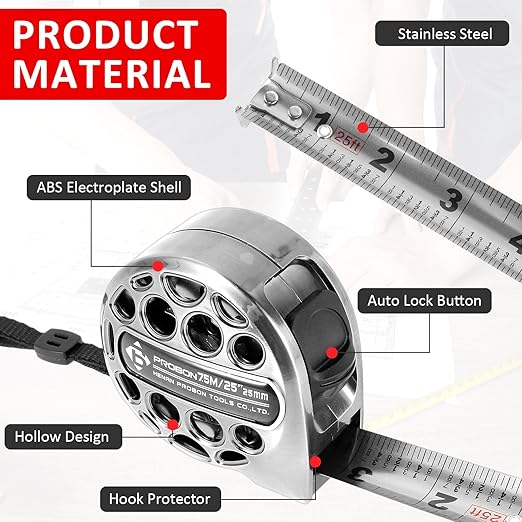 Tape Measure 25'FT Foot/7.5M Stainless Steel Retractable Measuring Tape Double Side Scale Handy Measurement Tape for Construction Household Woodworking (1)