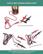 Test Hook Clips Multimeter Leads for 4mm Plug Test Probe, CAT III 1000V/CAT IV 600V, 10A for Electronic Circuit Testing (1 Pair, Red Black)