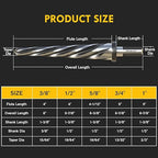 5Pcs Bridge Construction Reamer Set, M2 HSS Taper Chucking Reamer Drill Bit with 5-Spiral Flutes Design for Steel, Alloy, Aluminum, Wood and Plastic