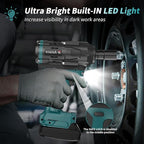 Cordless Impact Wrench 1/2 For Makita 18V Battery,1500Nm/1106FT-LBS Brushless Impact Driver,4-Speed Impact Drill Gun Tool 2100 RPM High Torque With 5 Sockets for Automotive/Motorcycle Repair, DIY