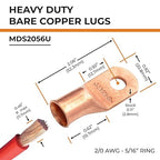 SELTERM 15pcs 2/0 AWG 5/16" Stud - UL Heavy Duty Battery Terminal Connectors, Bare Copper Battery Cable Lugs, 00 Gauge Wire Connectors, Electrical Battery Cable Ends, Ring Terminals Copper Lugs