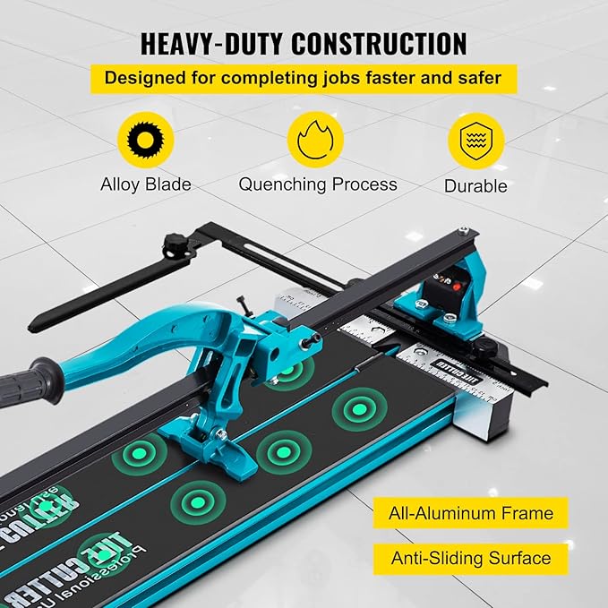 VEVOR Manual Tile Cutter, 24 inch, Porcelain Ceramic Tile Cutter with Tungsten Carbide Cutting Wheel, Infrared Positioning, Anti-Skid Feet, Durable Rails for professional installers or beginners