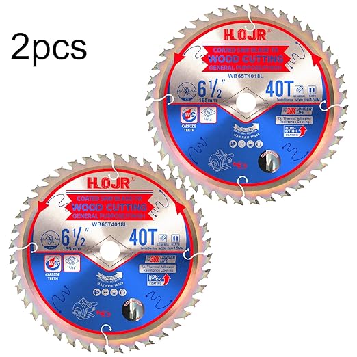 2-Pack 6-1/2" 40-Tooth 5/8" Arbor Woodworking Circular Saw Blade, Finish/General Purpose, Special Anti-Thermal Adhesion Coating on Cutting Edge- TA,High Finish, Long Life,6-1/2" 40T 5/8"