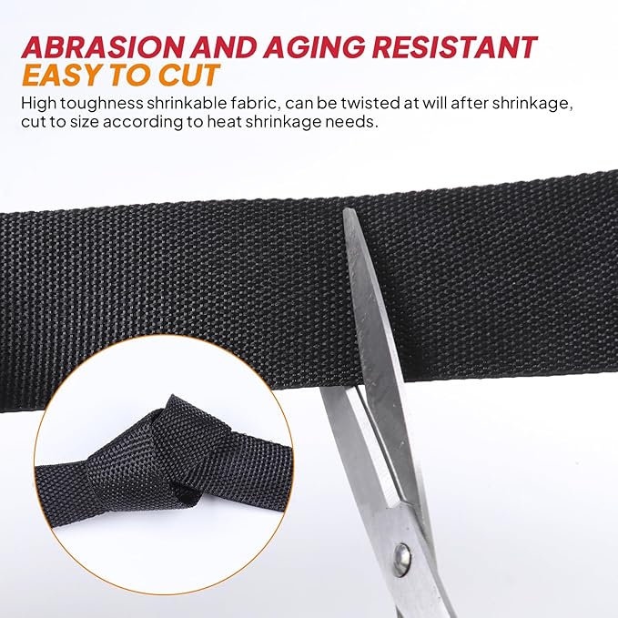 Black 2:1 Ratio Automotive Heat Shrink Braided Sleeving,Wear-Resistant Flat Woven Shrinkable Sleeve Fabric Car Cable Wires Hoses Protection (1/2"-26ft)