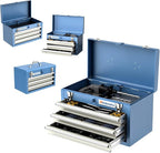 Metal Tool Box,3 Drawer Tool Box with Top Storage Tray, Portable Tool Chest with Locking System and Drawer Liner, Hand Carrying Tool Chest for Garage,Home or Workbench