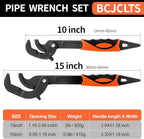 Pipe Wrench Set, 10” and 15” Self Adjusting Wrench 2-Piece Plumbing Tools for 0.55“-2.36”/14-60mm Standard Nuts, Irregular Nuts,Pipes Use