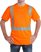 High Visibility Shirts Quick Dry Safety T Shirts with Reflective Strips and Pocket Short Sleeve Mesh Hi Vis Construction Work Class 2 Shirt for Men/Women Orange,Large