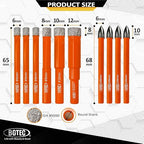 BGTEC Dry Diamond Drill Bits Set - 6/6/6/8/10/12mm Tile Drill Bits and 4pcs 1/4" 6mm Carbide Drill for Granite Marble Porcelain Ceramic
