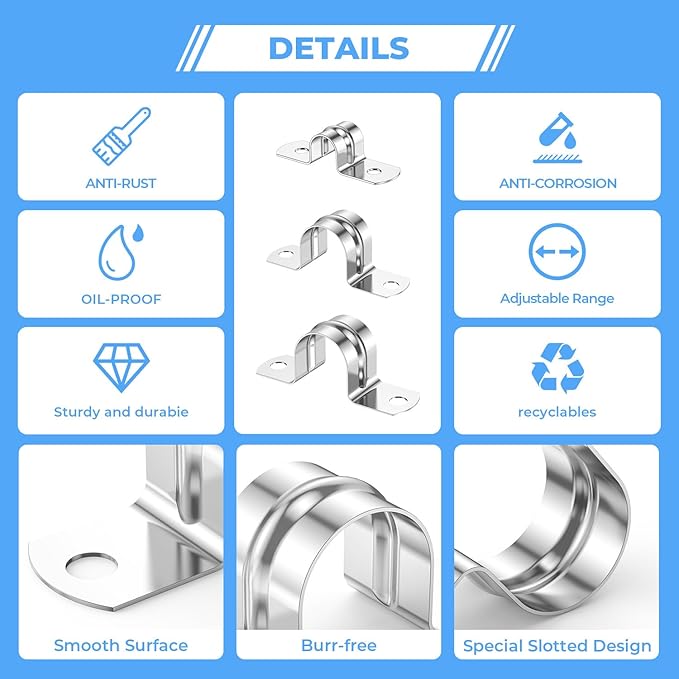 24Pcs 1 1/2 Inch (40mm) 304 Stainless Steel Conduit Clamps, U-Tube Strap Pipe Clamp Two Hole Strap U Bracket Rigid Pipe Metal Conduit Strap Tension Clips U-tube Clamp Heavy Duty