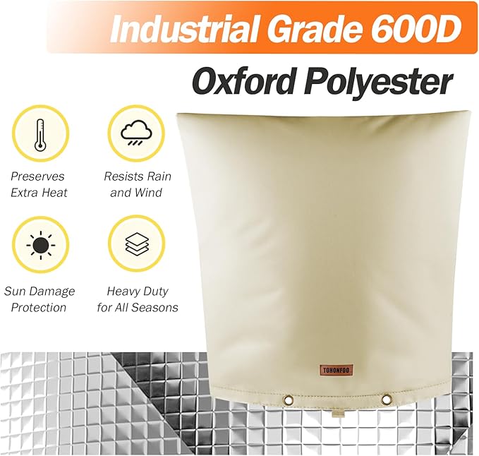 Backflow Preventer Pipe Insulation Cover (5°F) - Irrigation Sprinkler Valve Insulated Pouch - Water Well Pump Cover - Sturdy 5 Layers for Winter Freeze Protection, 30" W x 30" H, Beige