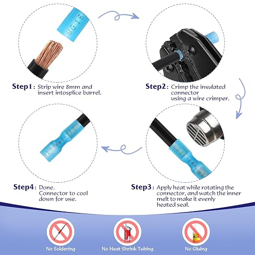 250PCS Heat Shrink Wire Connectors,Electrical Terminals Kit,Waterproof,Automotive Marine Electrical Terminals Kit,Ring Fork Hook Spade Butt Splices,Tinned Red Copper,12-10,16-14,22-16 (250PCS)