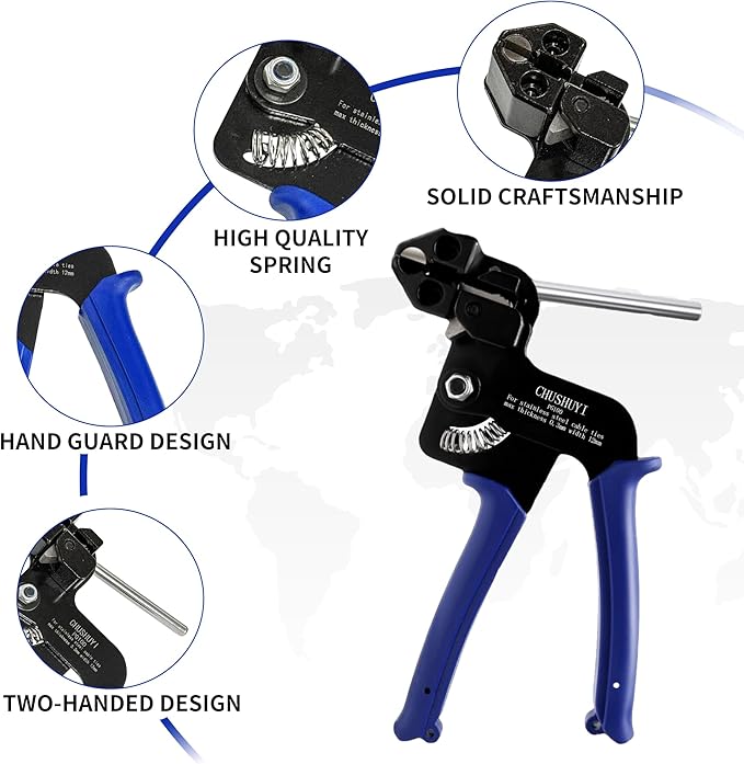 Heavy Steel Cable Tie Tool：Stainless Steel Zip Tie Gun, Metal Tie Wrap Gun Kit, Duty Outdoor Adjustable Fastening Cutting Tie Tool Sets with 100pcs Self-Locking Metal Steel Zip Ties CHUSHUYI