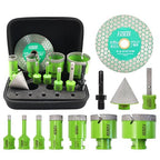 Tile Hole Saw Kit Diamond - FACHLICH 11pcs 2-1/2" Diamond Core Drill Bits Set and 4.5" Diamond Cutting Grinding Blade for Porcelain Ceramic Tile Marble Granite etc