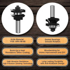 LEATBUY 1/2 Inch Shank Router Bit Set 3 PCS Round Over Raised Panel Cabinet Door Rail and Stile Router Bits, Woodworking Wood Cutter, Wood Groove Tongue Milling Tool(1/2-double)