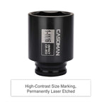 CASOMAN 6-Point 1/2-Inch Drive Deep Impact Socket- 1-11/16" (SAE), CR-MO, 1/2-inch Drive 6 Point Axle Nut Socket for Easy Removal of Axle Shaft Nuts (1-11/16")
