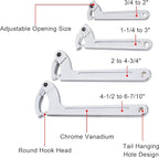 Adjustable C Pin Spanner Hook Wrench for Hydraulic Ram Cylinder, Mechanical Machine, Equipments Vehicles, (4 Pcs) 3/4-2", 1 1/4-3", 2-4 3/4", 4 1/2-6 7/10" Round Head Pin Spanner Wrench Set