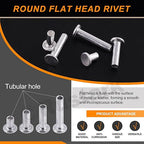 251Pcs 5 Sizes M4 Aluminum Flat Head Semi Tubular Rivets Assortment Kit with Punch, Partial Hole Tubular Rivets Round Flat Head Semi Tubular Rivet Silver Tone for Household Industry Repairing
