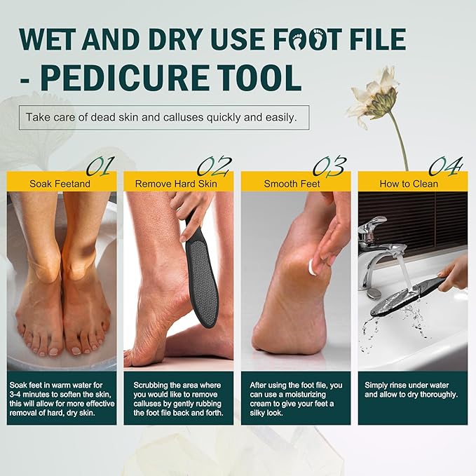 FVION Double-Sided Nano Glass Foot File for Callus Remover - Highly Effective Hard and Dead Skin Remover for Cracked Heels and Dry Skin (Black)