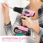 AVID POWER 20V MAX Lithium lon Cordless Drill Set, Power Drill Kit with Battery and Charger, 3/8-Inch Keyless Chuck, Variable Speed, 16 Position and 22pcs Bits (Pink)