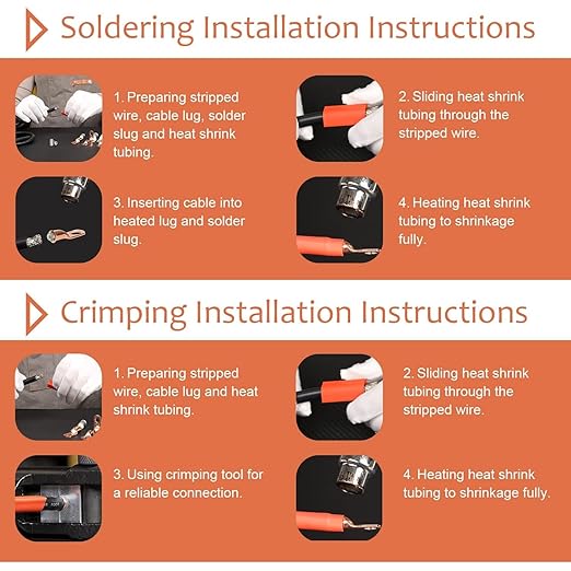 4 Pack 6 AWG 3/8 & 6 AWG 5/16 Lugs Tinned Copper Terminal,Marine Battery Welding Lugs Terminal Connectors with 8 Pieces Ratio 3:1 Dual Wall Adhesive Heat Shrink