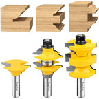 1/2 Inch Shank 3 Piece Router Extension Tenon Drill Bit Set for Entry Door Rails and Door Frame Wood Milling Cutter Door