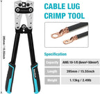 DURATECH Battery Cable Lug Crimping Tool with Wire Cutter-Wire Crimper Tools-AWG 10 8 6 4 2 1/0-Battery Terminal Crimper for Heavy Duty Wire Lugs, Copper Lugs