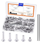151Pcs 5 Sizes M6 Aluminum Flat Head Semi Tubular Rivets Assortment Kit with Punch, Partial Hole Tubular Rivets Round Flat Head Semi Tubular Rivet Silver Tone for Household Industry Repairing
