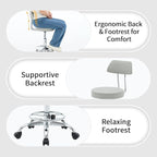 Drafting Stool (Height Adjustable Office Chair with Footrest 19.5’’-26.6’’)(Drum Stool with Back) Space Saving Tattoo Chair (Gray)