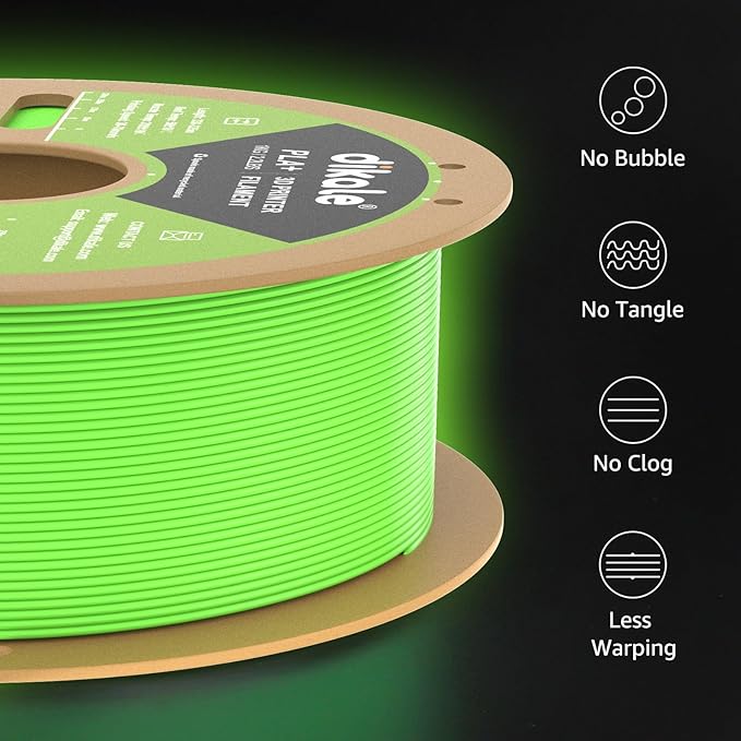 PLA+ 3D Printer Filament Luminous Green, 1.75mm No Tangle, Net Weight 2.2lbs Spool (1kg, PLA Pro Plus, Green with Glow in The Dark Effect