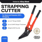 IDL Packaging H-300 Strapping Cutter for Steel and Polyester (PET) Strapping up to 2" Width and 0.044” Thickness - Heavy Duty Tool with Ergonomic Handles - Strap/Band Cutter for Strapping