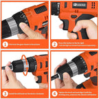 20V Electric Power Drill Set, Torque 30N, 21+1 Torque Setting, 3/8-Inch Keyless Chuck, LED Electric Drill Kit, Orange