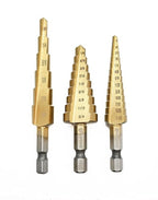 Titanium Step Drill Bit Set - 3PCS High Speed Steel Unibit, 1/4" Shank, Total 28 Sizes 3/16" - 1/2"