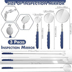 3 Pieces Telescoping Inspection Mirror Stainless Steel Extendable Mechanic Mirror with Long Handle Tool for Technicians Mechanics Contractors (Blue)