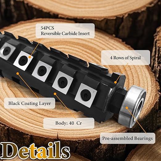 Sprial Cutterhead for DeWalt DW733 DW734 Thickness Planer Woodworking 4 Rows Helical Spiral Cutter Head with 54Pcs Carbide Inserts