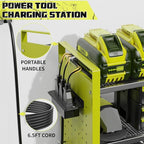 Power Tool Organizer with Charging Station Wall Mount, 3 Layer Expanded Heavy Duty Garage Organization, 48.8 Inch Length Garage Tool Storage, 4 Drill Slot, 16" Standard Hole, Green