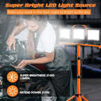 21000 Lumen Work Lights with Stand, 3 Adjustable Head LED Work Light, Foldable Tripod Stand, Waterproof Lamp with 6500 Kelvin Color Temperature (3 Adjustable Head)