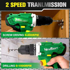 NEWBEAT Cordless Drill Set, 12V Power Drill Driver with 2 Batteries and Charger, 3/8" Keyless Chuck, 2 Variable Speed, 15+1 Torque Setting Electric Drill, Power Tools Kit for Home and DIY Project