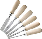 6 Piece Bevel Edge Wood Chisel Set 1/4 inch(6mm), 3/8 inch(10mm), 1/2 inch(12mm), 5/8 inch(16mm), 3/4 inch(20mm), 1 Inch(26mm) with Hornbeam Handles and Stainless Steel Ferrules