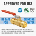 SUNGATOR 1/2 Inch Ball Valve, Water Shut Off Valve, No Lead Brass Push to Connect Plumbing Water Shutoff for PEX Pipe, Copper, CPVC, PE-RT, With 1 Disconnect Clip, Pack of 6