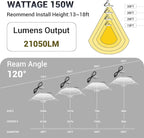 15 Pack 150W UFO Led High Bay Light,120VAC,21050LM 5000K Daylight Area Lighting,IP66 Waterproof 650W MH/HPS with Plug Commercial Bay Lighting for Warehouse/Shop/Workshop/Barn/Gym/Factory