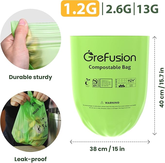 Compostable Trash Bags for Kitchen Compost Bin 1.2 Gallon,150 Count,Compost Bags Small for Food Scrap Waste Bags for Countertop Bin Certified by BPI,ASTM D6400 and OK Compost