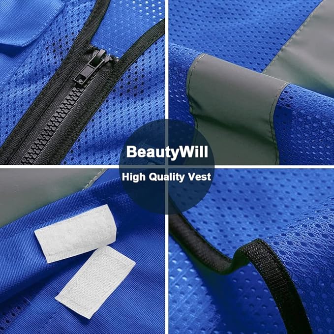 BeautyWill Custom Logo 10/20 Pack Safety Vest Class2 High Visibility Vest with Pockets Breathable Construction Vest Bulk