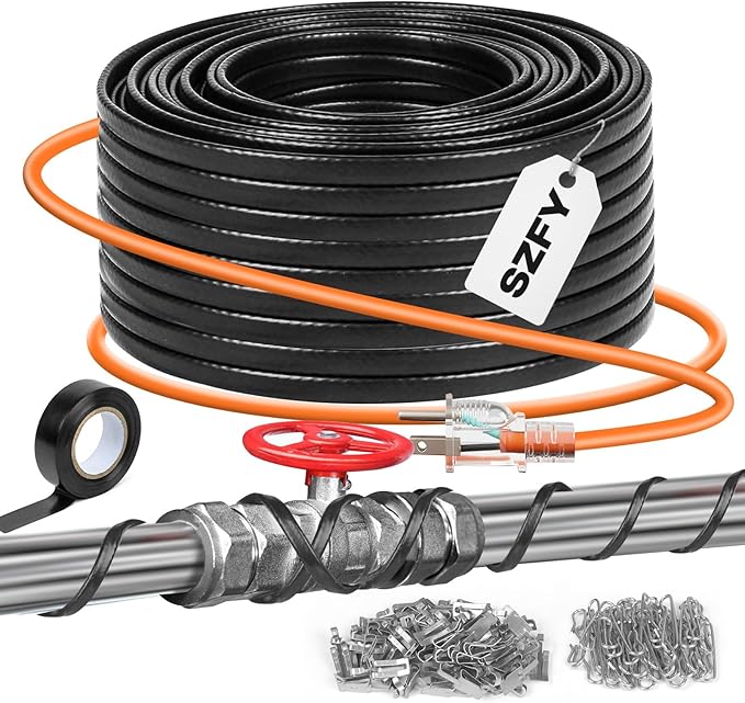 3FT~200FT Heat Tape for Water Pipes, -40°F Deicing Cable,Pipe Heat Cables for Roof,Gutter，Farm，Freeze Protetion Heating Wires, Heated Water Hose,Plumbing Fixtures,120V 5W/FT (200FT)