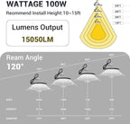 100W UFO Led High Bay Light(10 Pack),IP66 Waterproof,120VAC,15050LM 5000K Daylight Area Lighting,450W MH/HPS with Plug Commercial Bay Lighting for Warehouse/Shop/Workshop/Barn/Gym/Factory