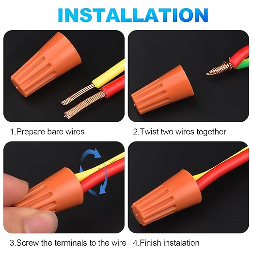 XHF UL Listed 70Pcs Yellow 22-10AWG Wire Connector Nuts, Wire Caps for Quick Connection Max.2#12 w/2#14 w/2#16 Min.2#18
