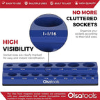 Olsa Tools Magnetic Socket Organizer | 1/2-inch Drive | SAE | Blue | Holds 16 Sockets | Professional Quality Tools Organizer
