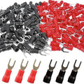 200PCS PVC Insulated Fork Spade Terminals,AWG22-16 Copper U-Type Wire Connectors,Stud Size #10 Fork Electrical Crimp Terminals