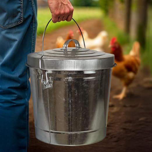Plexon Metal Trash Can with Locking Lid Outdoor Storage Bucket for Bird Seed Ash 6-Gallon Galvanized Steel 2 Pack